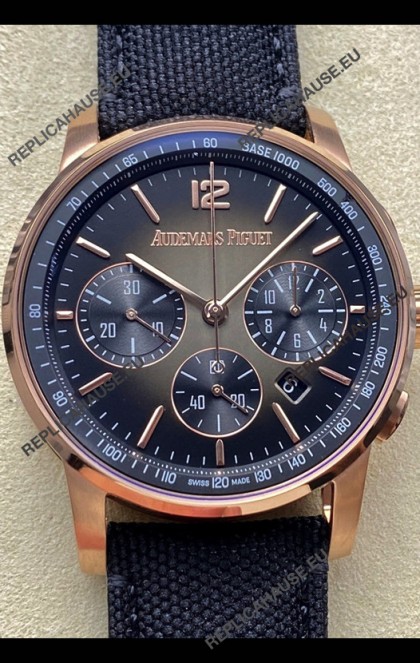 Audemars Piguet CODE 11.59 Chronograph Swiss Replica Watch in Rose Gold Casing Black Dial