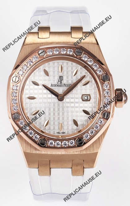 Audemars Piguet Royal Oak 33MM Rose Gold Quartz Rose Gold White Dial Swiss Replica Watch
