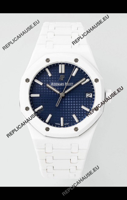 Audemars Piguet Royal Oak 15500 White Ceramic Super Clone Blue Dial Watch 