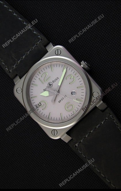 Bell & Ross BR03-92 Horolum Grey Dial Leather Strap Swiss Replica Watch 1:1 Mirror Replica