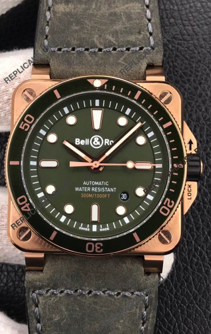 Bell & Ross BR03-92 Diver Rose Gold Green Dial Swiss Replica Watch 1:1 Mirror Replica