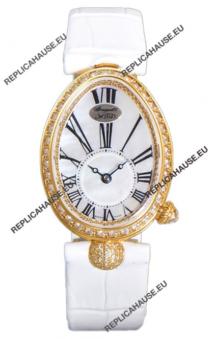 Breguet Reine De Naples Ladies Yellow Gold White Leather Swiss 1:1 Edition Replica Watch
