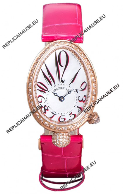 Breguet Reine De Naples Ladies Rose Gold Pink Leather Swiss 1:1 Edition Replica Watch