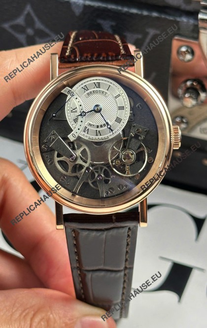 Breguet Tradition 7057BR/R9/9W6 Rose Gold Casing Single Tourbillon Swiss Replica Brown Strap Watch