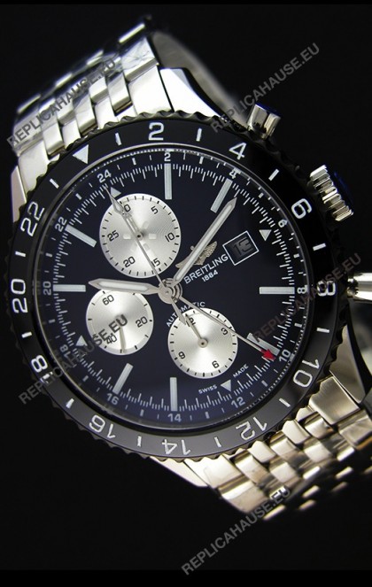 Breitling Chronoliner Steel-Black Steel Strap in Black Dial Swiss Replica Watch 