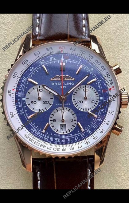 Breitling Navitimer B01 Chronograph 43 Blue Dial - Rose Gold Plated Casing 1:1 Mirror Swiss Replica