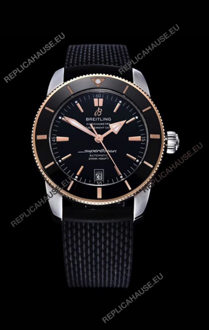 Breitling SuperOcean Heritage II 44MM Black Dial Two Tone 904L Rubber Strap 1:1 Mirror Replica
