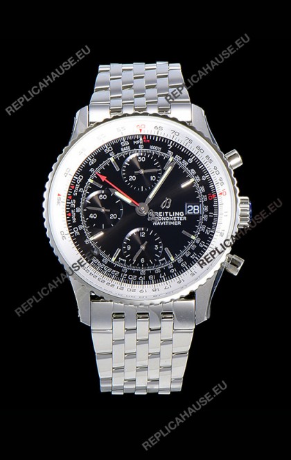 Breitling Navitimer 1 Chronograph 41MM Swiss Watch Black Dial in 904L Steel - Steel Strap