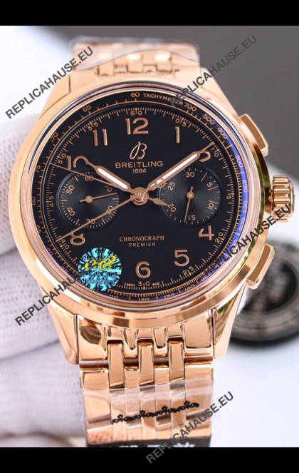 Breitling Premier B01 Chronograph 42 Edition Rose Gold Casing Centenary Brown Dial - 1:1 Mirror Replica Watch