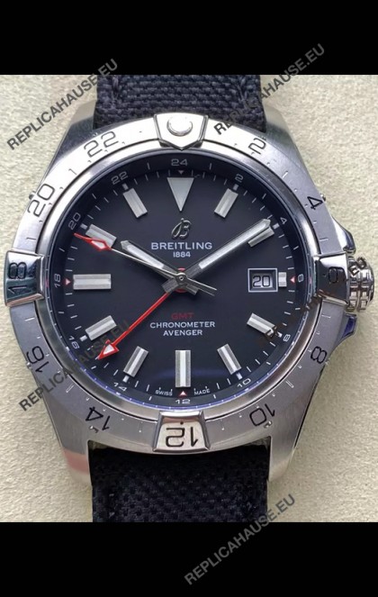 Breitling Avenger GMT Automatic 44 Swiss 1:1 Super Clone Replica Watch - Black Dial 