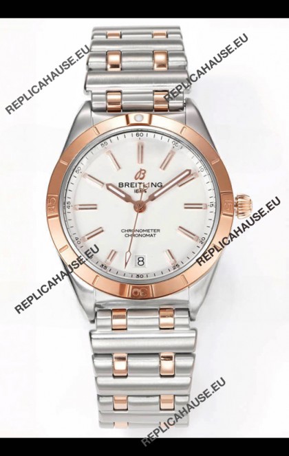 Breitling Chronomat 36MM 2 Tone Rose Gold Casing 1:1 Mirror Replica Watch White Dial