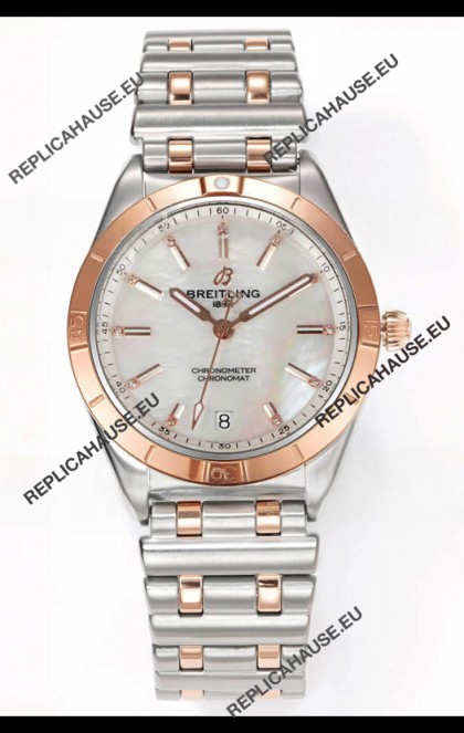 Breitling Chronomat 36MM 2 Tone Rose Gold Casing 1:1 Mirror Replica Watch Pearl Dial
