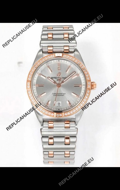 Breitling Chronomat 36MM 2 Tone Rose Gold Casing 1:1 Mirror Replica Watch Steel Dial