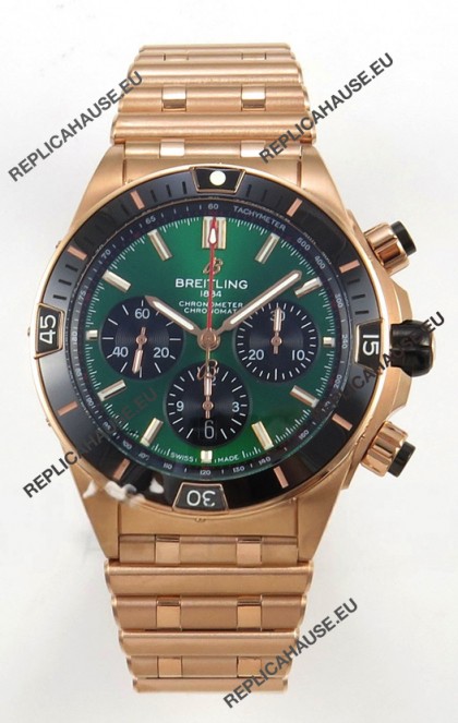 Breitling Chronomat Super Clone B01 42 Edition Swiss Rose Gold Casing Green Dial 