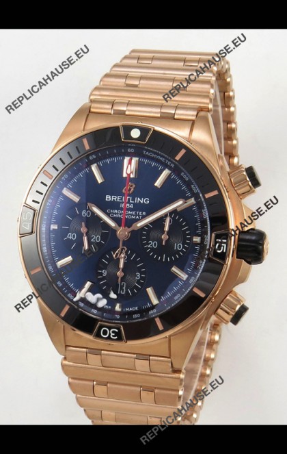 Breitling Chronomat Super Clone B01 42 Edition Swiss Rose Gold Casing Blue Dial 