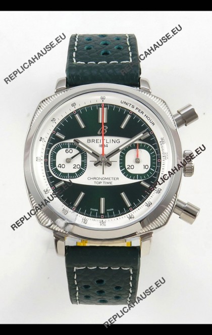 Breitling Top Time Super Clone Chronograph Black Leather Strap Watch 