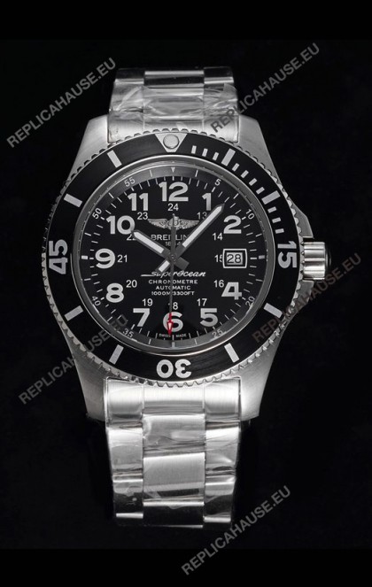 Breitling SuperOcean II 44mm 904L Steel Case 1:1 Mirror Replica Watch in Black Dial 