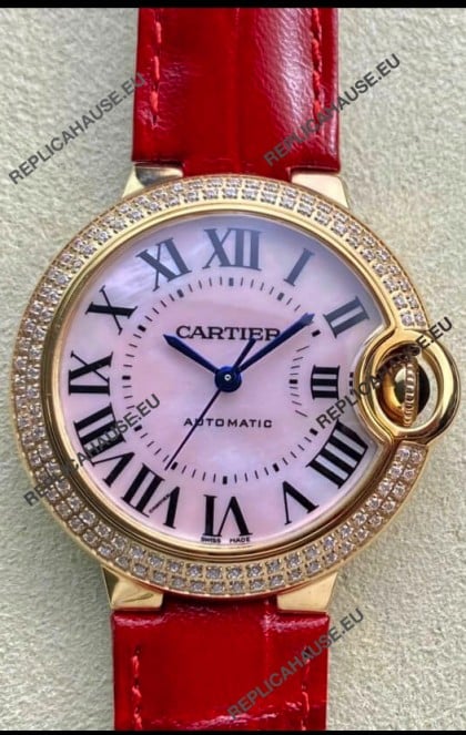 Ballon De Cartier Swiss Automatic 1:1 Mirror Quality 33MM in Rose Gold Pink Pearl Dial