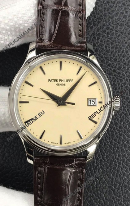 Patek Philippe Calatrava 5227G-001 Pale Yellow Dial 1:1 Mirror Swiss Replica Steel Casing