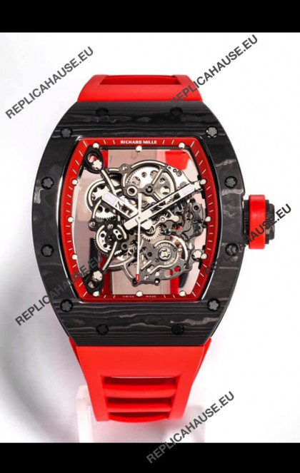Richard Mille RM055 Black Carbon Casing 1:1 Mirror Replica Watch in Red Strap