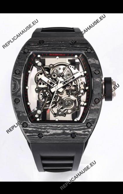 Richard Mille RM055 Black Carbon Casing 1:1 Mirror Replica Watch in Black Strap