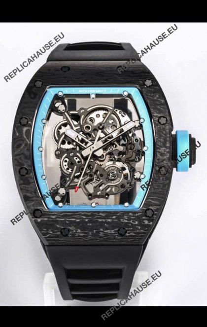 Richard Mille RM055 Black Carbon Casing 1:1 Mirror Replica Watch in Black Strap