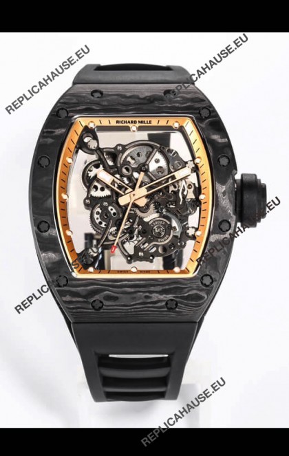 Richard Mille RM055 Black Carbon Casing 1:1 Mirror Replica Watch in Black Strap