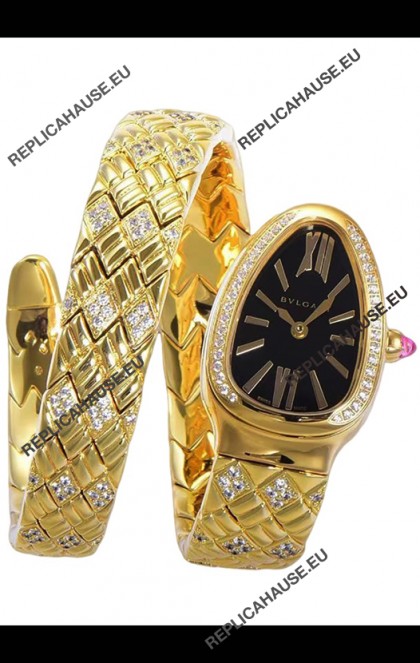 Bvlgari Serpenti Edition Yellow Gold Casing Black Dial Watch in 1:1 Mirror Quality