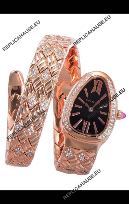 Bvlgari Serpenti Edition Rose Gold Casing Black Dial Watch in 1:1 Mirror Quality