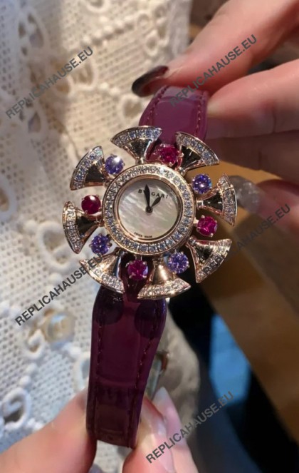 Bvlgari Divas's Dream Edition Watch in Rose Gold Casing - Diamonds Paved Bezel Swiss Replica