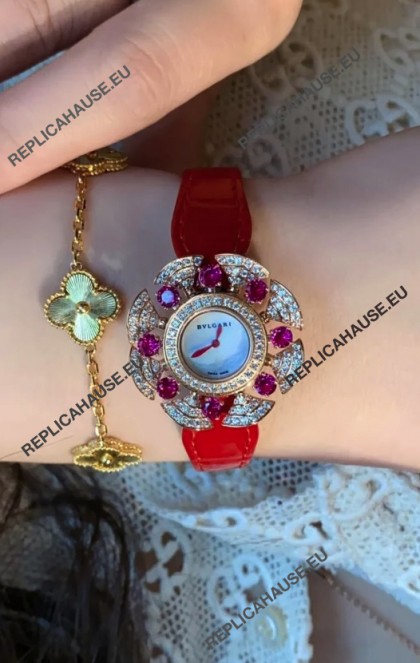 Bvlgari Divas's Dream Edition Watch in Rose Gold Casing - Diamonds Paved Bezel Swiss Replica