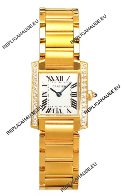 Cartier Tank Francaise Yellow Gold Diamonds Bezel Swiss Quartz Replica Watch 25.70MM