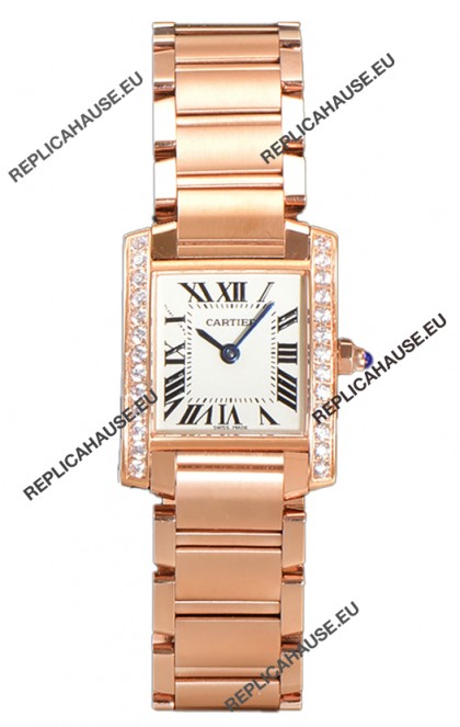 Cartier Tank Francaise Rose Gold Diamonds Bezel Swiss Quartz Replica Watch 25.70MM