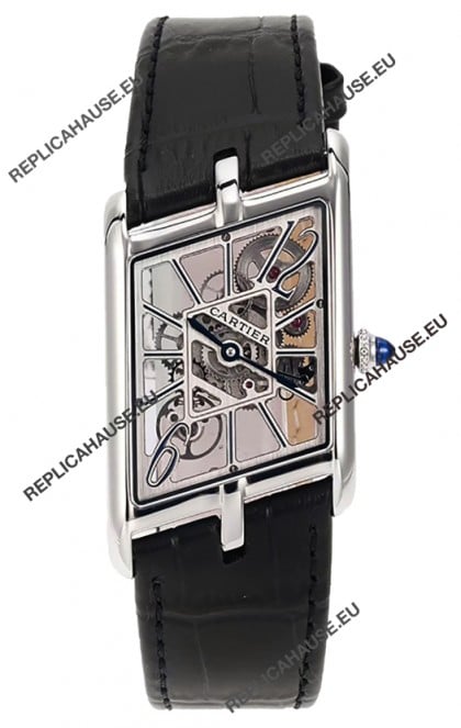 Cartier Tank Asymétrique Stainless Steel Casing Watch in Leather Strap Swiss Replica