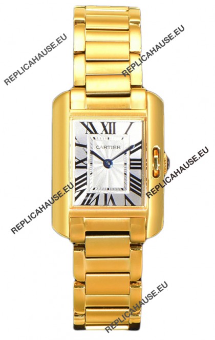 Cartier Tank Anglaise Yellow Gold Watch in Steel Strap Swiss Quartz Watch 30MM