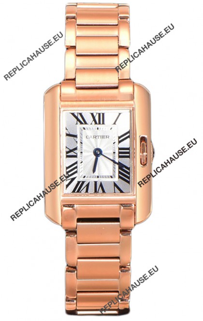 Cartier Tank Anglaise Rose Gold Watch in Steel Strap Swiss Quartz Watch 30MM
