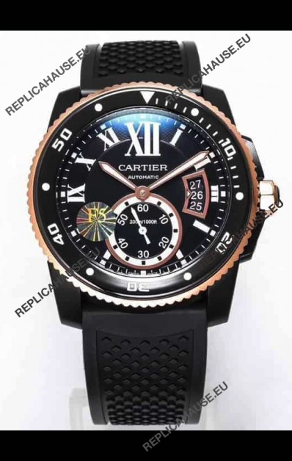 Calibre De Cartier Watch 42MM Blue Dial PVD Coated Case - 1:1 Mirror Replica Watch