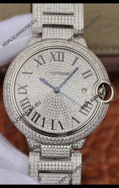 Ballon De Cartier Swiss Automatic Watch with Diamonds Embedded Dial and Casing - 42MM