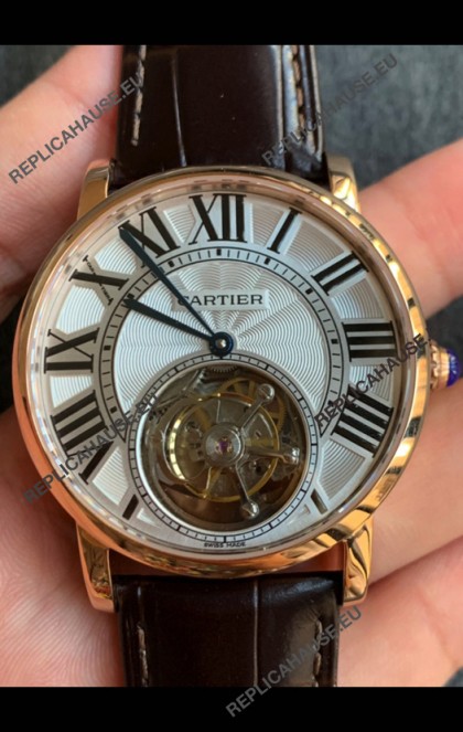 Rotonde De Cartier Flying Tourbillon Swiss Replica Watch in Yellow Gold Super Clone Watch