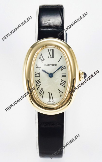 Cartier Baignoire Yellow Gold 1:1 Super Clone Swiss Replica Watch Black Strap