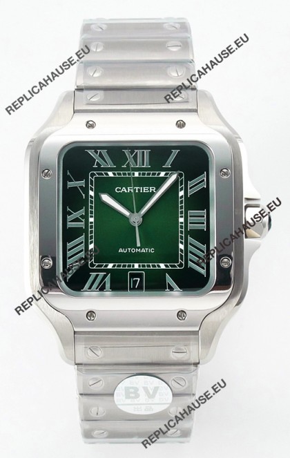 Cartier Santos De Cartier 904L Steel Green Dial Super Clone Replica 40MM Watch 