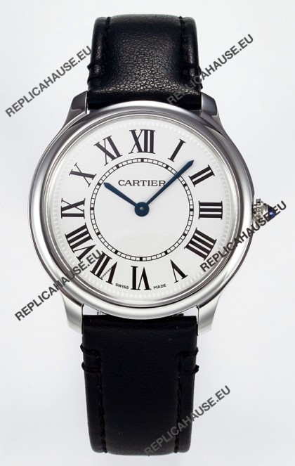 Ronde De Cartier Super Clone 36MM Swiss Replica Watch in Silver-Plated White Dial