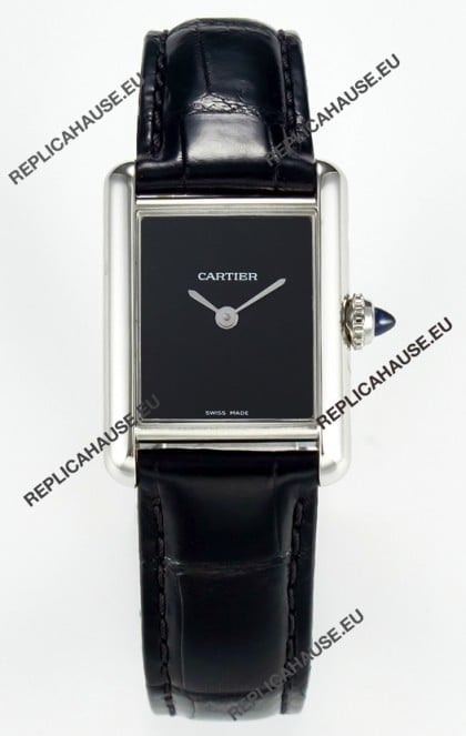 Tank Must Cartier Super Clone Edition 29MM Watch in Steel Casing Black Dial 
