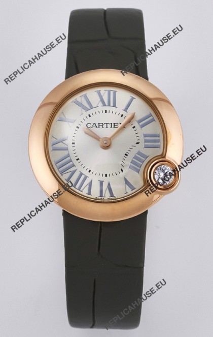 Ballon Blanc De Cartier Super Clone Watch 30MM in Rose Gold Casing Green Strap
