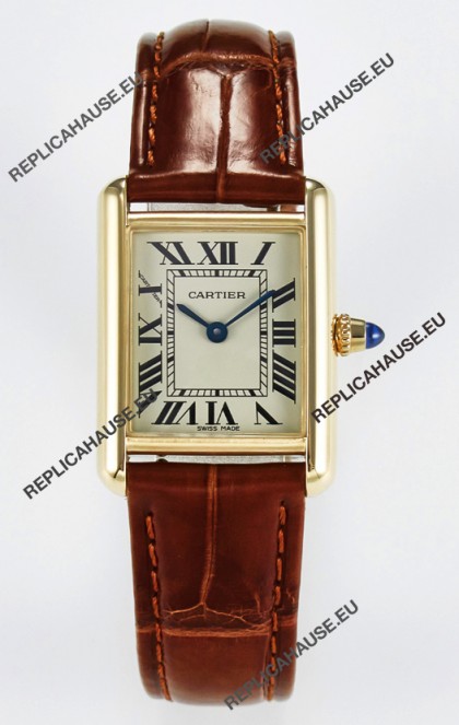 Tank Must Cartier Super Clone Edition 29MM Watch in Yellow Gold Casing 