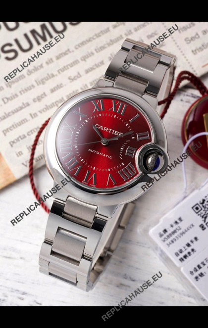 Ballon De Cartier Swiss Automatic Red Dial Mirror Quality 33MM in Stainless Steel 