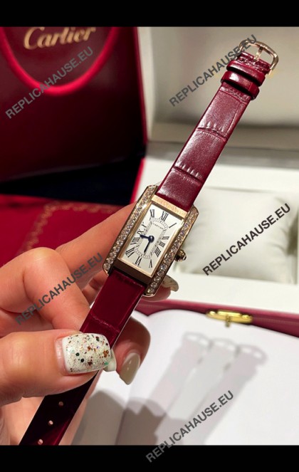 Cartier Tank Americaine Ladies Swiss Quartz Watch 1:1 Mirror Replica Rose Gold Casing