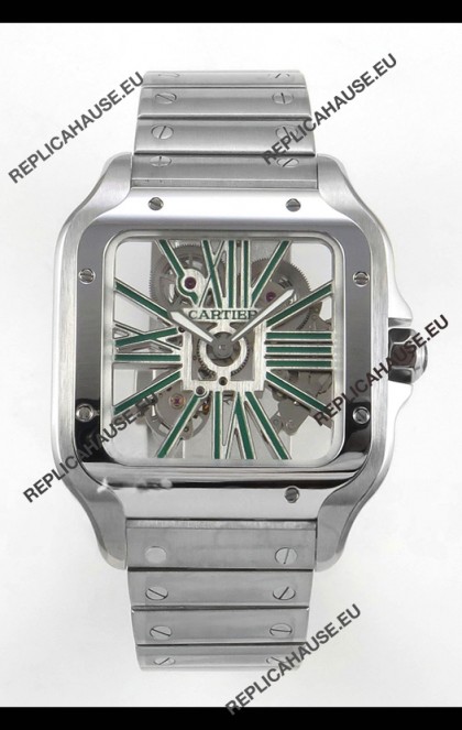Santos De Cartier Super Clone Watch in Skeleton Dial Stainless Steel Case