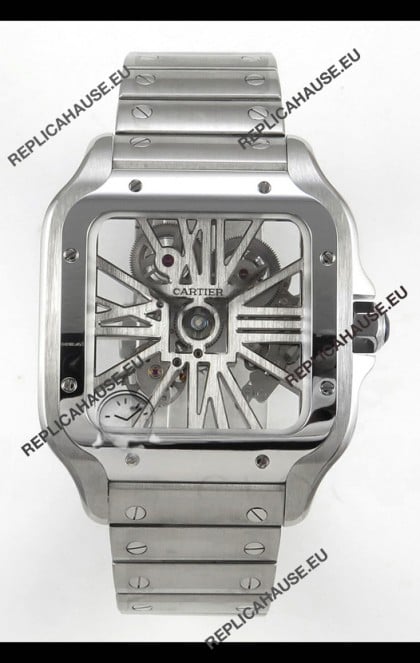 Santos De Cartier Super Clone Watch in Skeleton Dial Stainless Steel Case