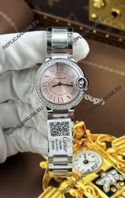 Ballon De Cartier Swiss Quartz 1:1 Mirror Quality 33MM in Steel Pink Dial 